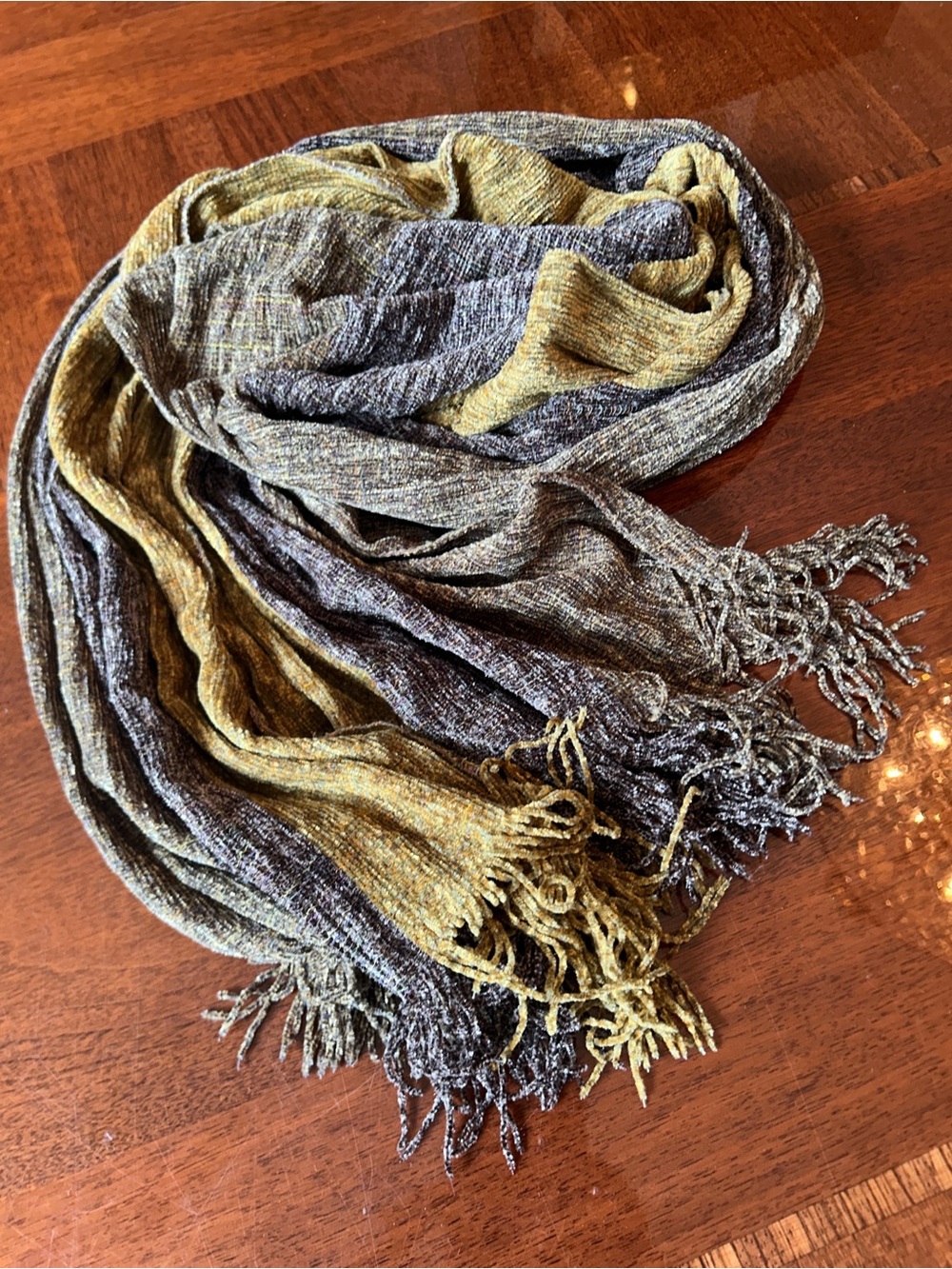 Two-Tone Olive and Gray Lightweight Fringe Scarf Wrap by MANIFATTURA Almar